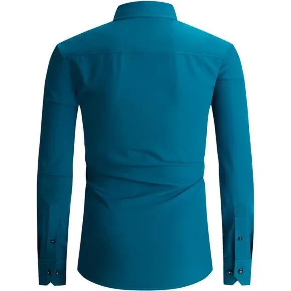 Mens Dress Shirt Wrinkle Free Regular Fit 4-Way Stretch Green Men